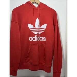 Adidas Hoodie Womens Red Spell Out Pullover Sweatshirt Trefoil Small